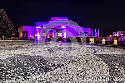 Andrej Bagar Theatre, Nitra, Slovakia, night scene Editorial Stock Photo